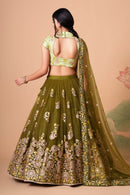 Multi Color Women Embellished Flared Lehenga Choli Set with All Over Sequined Embroidery Work