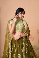 Multi Color Women Embellished Flared Lehenga Choli Set with All Over Sequined Embroidery Work