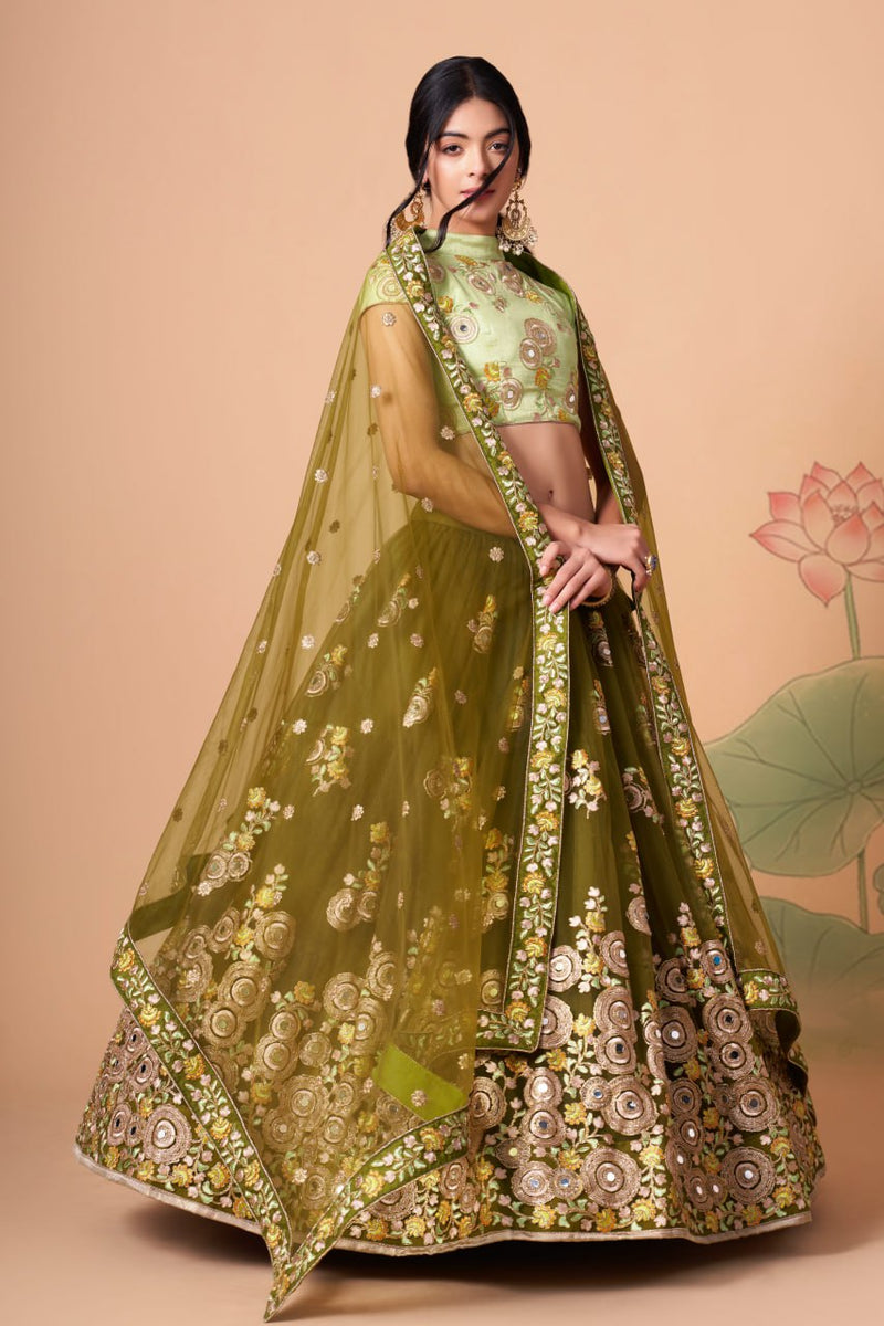 Multi Color Women Embellished Flared Lehenga Choli Set with All Over Sequined Embroidery Work