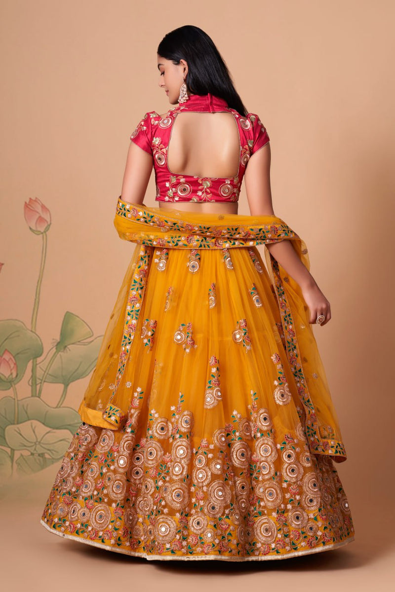 Multi Color Women Embellished Flared Lehenga Choli Set with All Over Sequined Embroidery Work