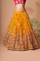 Multi Color Women Embellished Flared Lehenga Choli Set with All Over Sequined Embroidery Work