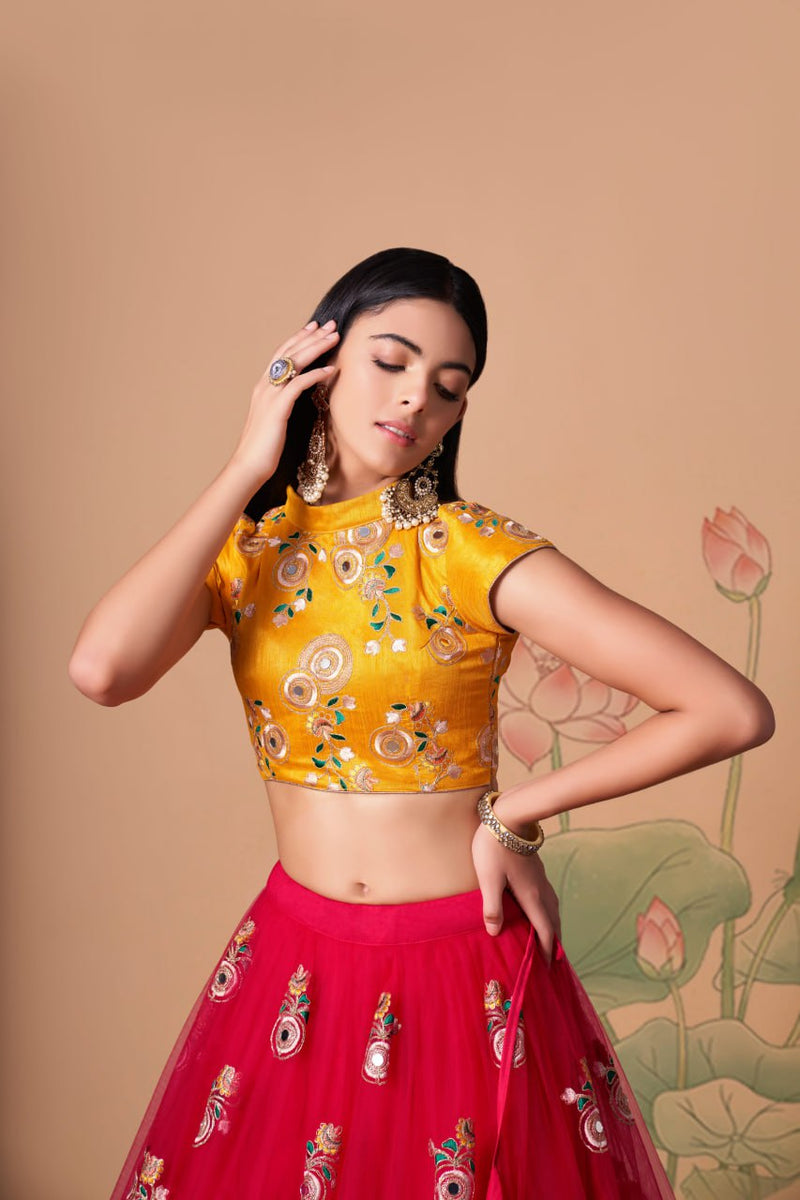 Multi Color Women Embellished Flared Lehenga Choli Set with All Over Sequined Embroidery Work