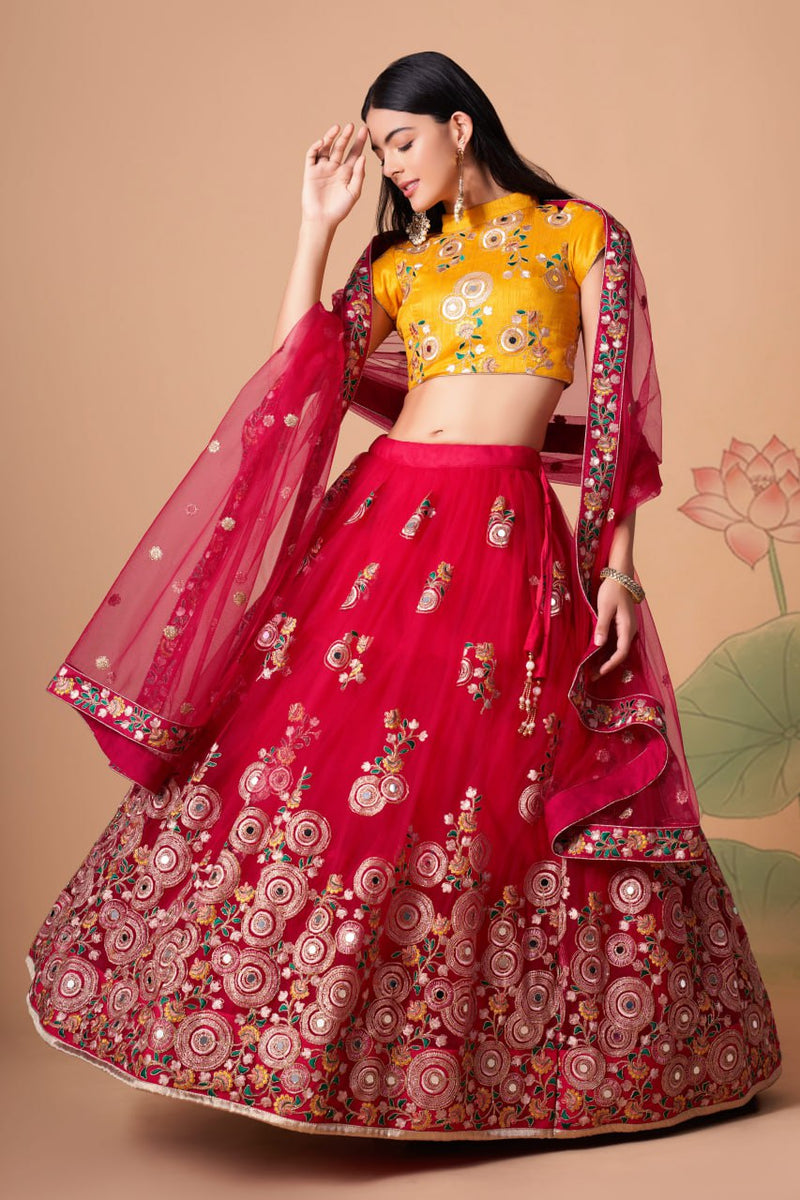 Multi Color Women Embellished Flared Lehenga Choli Set with All Over Sequined Embroidery Work