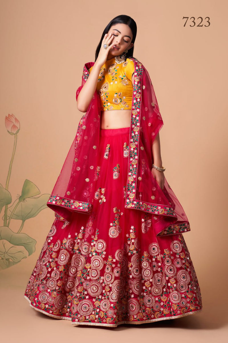 Multi Color Women Embellished Flared Lehenga Choli Set with All Over Sequined Embroidery Work