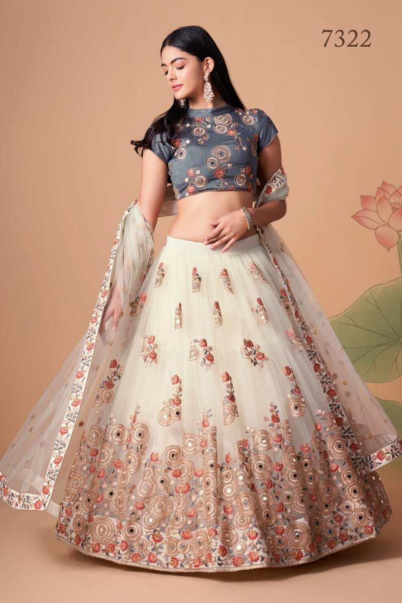 Multi Color Women Embellished Flared Lehenga Choli Set with All Over Sequined Embroidery Work