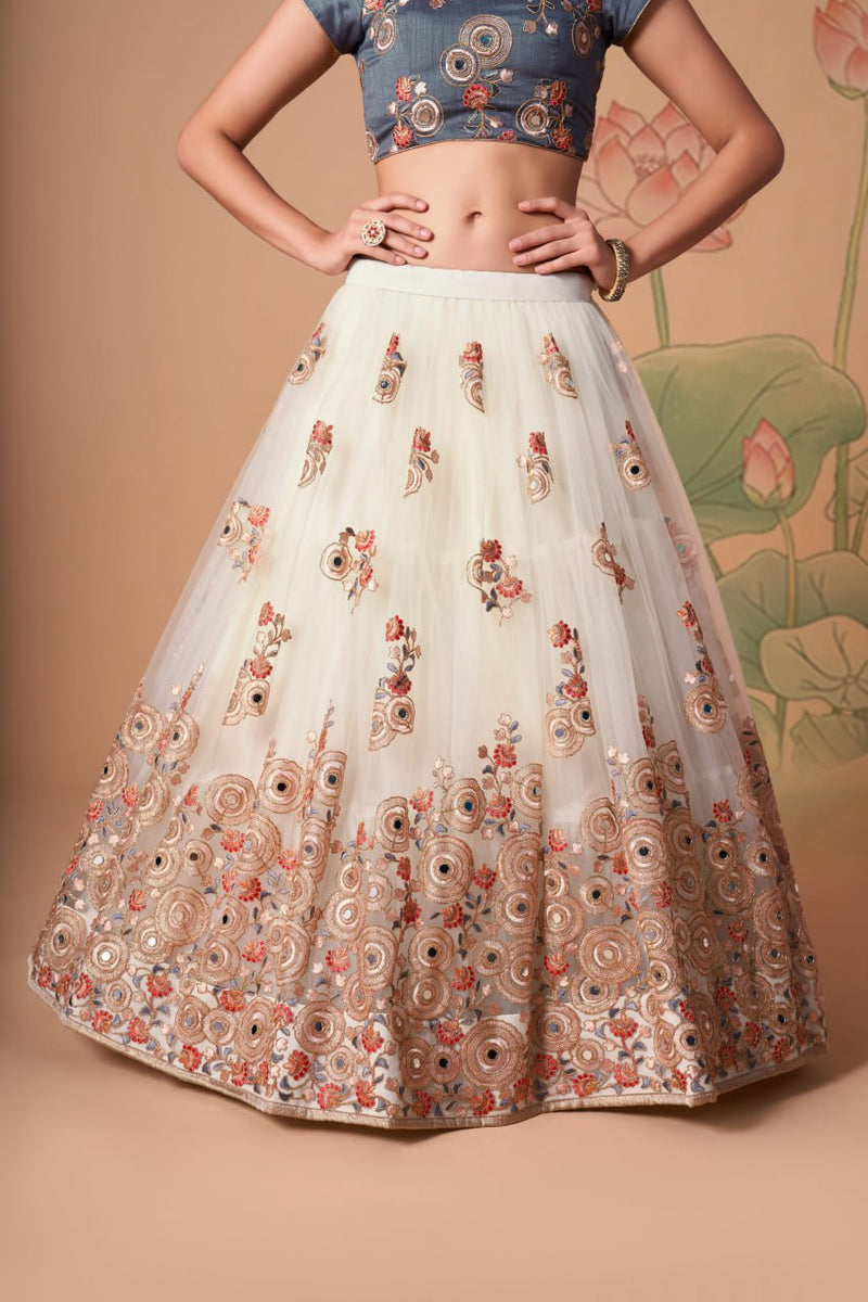 Multi Color Women Embellished Flared Lehenga Choli Set with All Over Sequined Embroidery Work