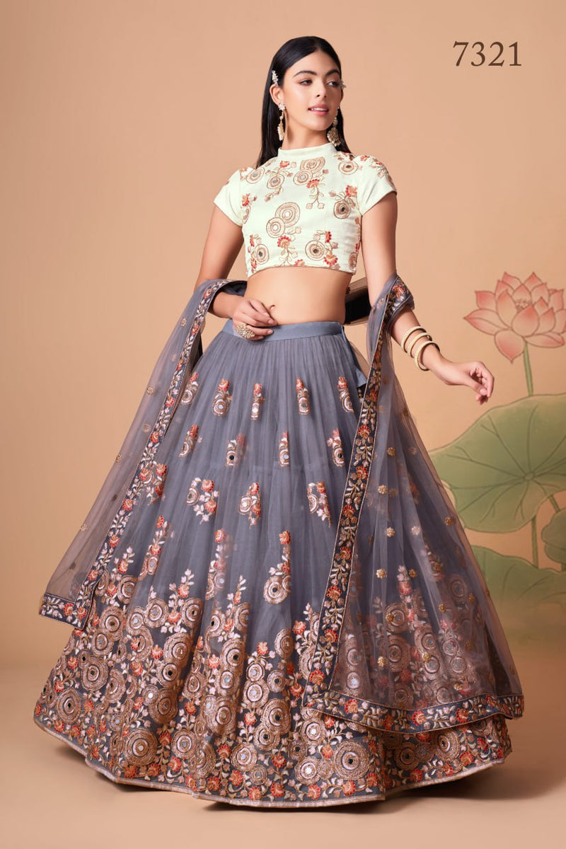 Multi Color Women Embellished Flared Lehenga Choli Set with All Over Sequined Embroidery Work