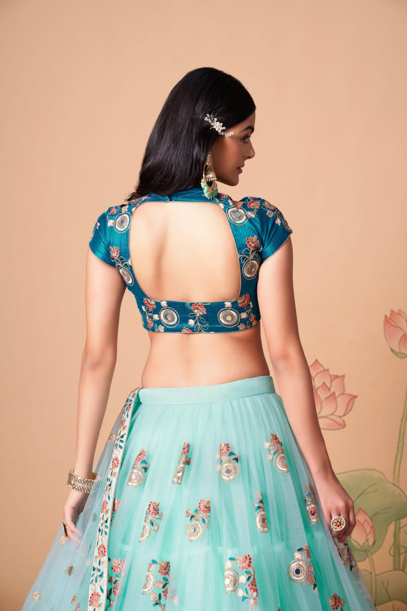 Multi Color Women Embellished Flared Lehenga Choli Set with All Over Sequined Embroidery Work