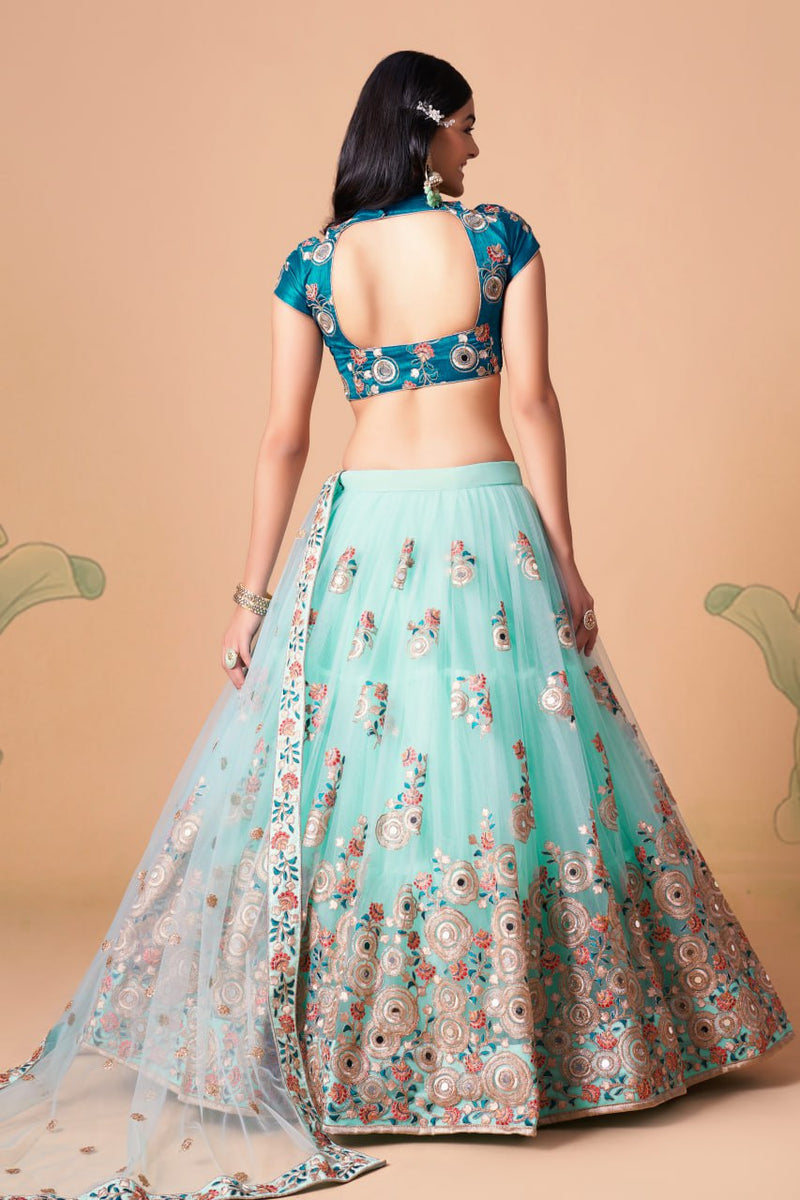 Multi Color Women Embellished Flared Lehenga Choli Set with All Over Sequined Embroidery Work