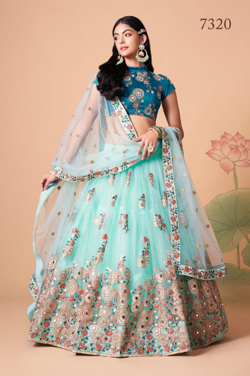 Multi Color Women Embellished Flared Lehenga Choli Set with All Over Sequined Embroidery Work