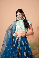 Multi Color Women Embellished Flared Lehenga Choli Set with All Over Sequined Embroidery Work