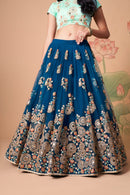 Multi Color Women Embellished Flared Lehenga Choli Set with All Over Sequined Embroidery Work