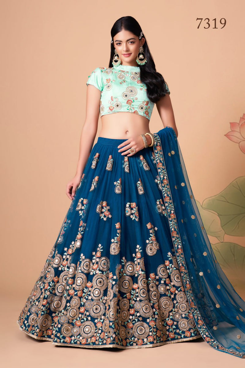 Multi Color Women Embellished Flared Lehenga Choli Set with All Over Sequined Embroidery Work