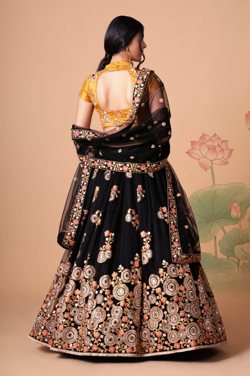 Multi Color Women Embellished Flared Lehenga Choli Set with All Over Sequined Embroidery Work