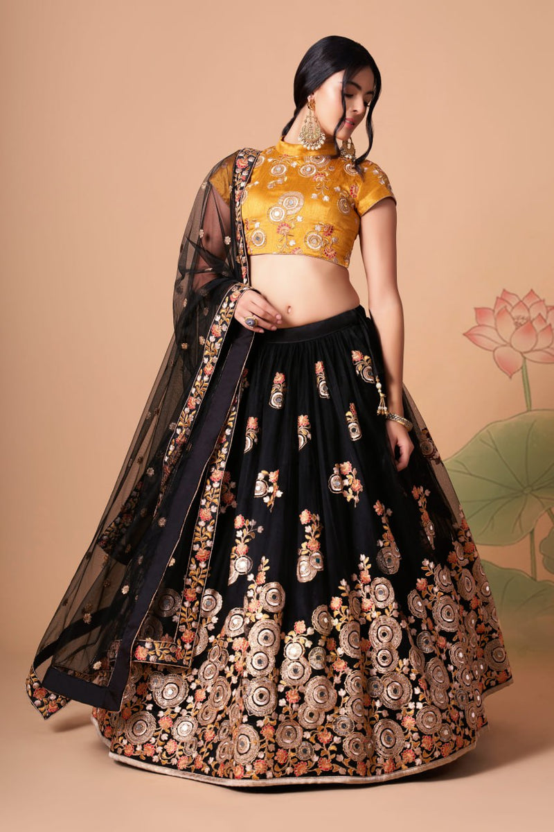 Multi Color Women Embellished Flared Lehenga Choli Set with All Over Sequined Embroidery Work