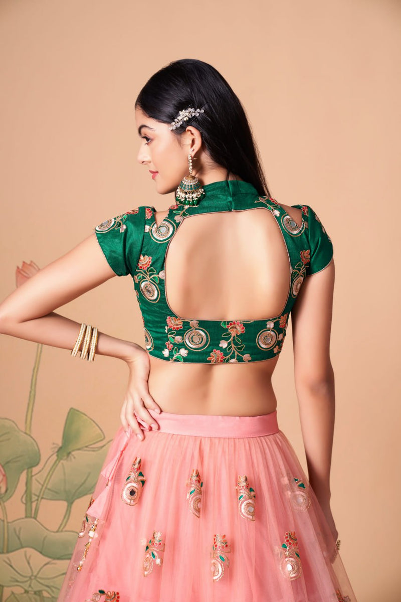 Multi Color Women Embellished Flared Lehenga Choli Set with All Over Sequined Embroidery Work