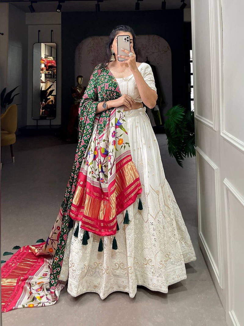 Multi Color Wedding Special Kutchi Gamthi Work Lehenga Choli For Women