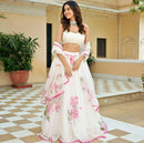 Stylish Printed Faux Georgette Lehenga Choli With Thread Embroidery For Women