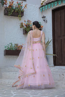 Baby Pink Stunning Double layer Net lehenga With Peplum style blouse