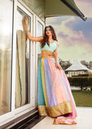 Multi Color Stunning Double layer Net lehenga With Peplum style blouse