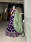 Purple Embellished Flared Lehenga Choli Set with All Over Sequined Embroidery Work