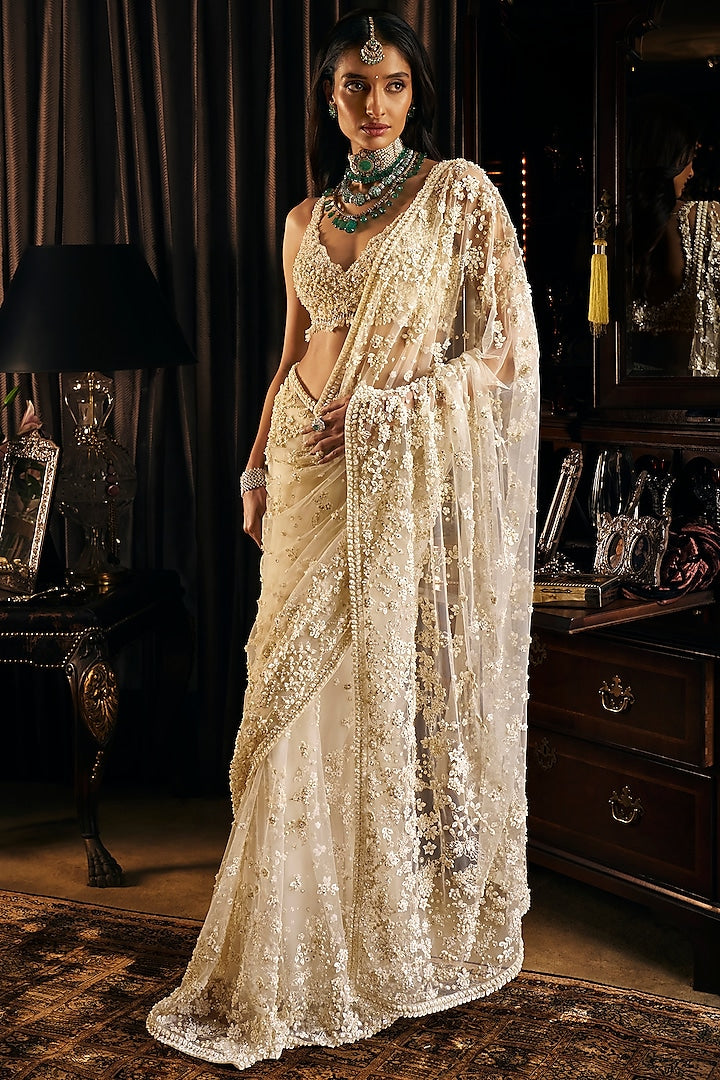 Luxurious Embroidered Saree with Rich Work Heavily Detailed and Perfect for Grand Celebrations for Women