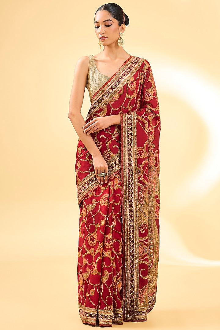 Traditional Banarasi Saree with Intricate Work and Heavily Embellished Borders for Women