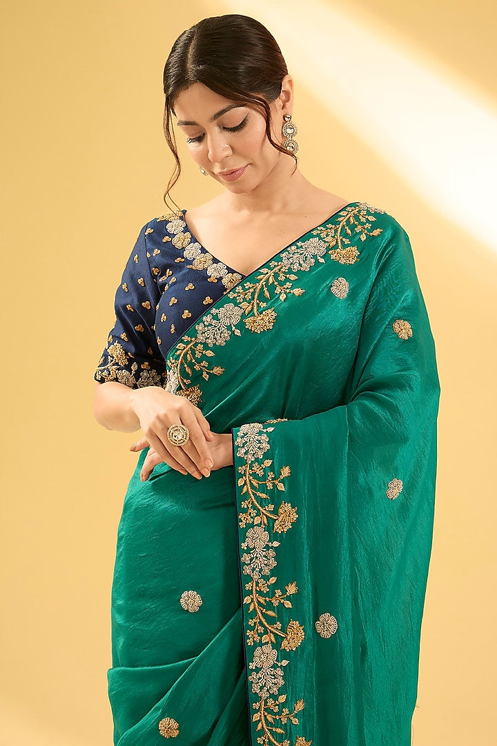 Beautifully Crafted Wedding Saree with Rich Work and Intricate Heavy Embellishments for Women