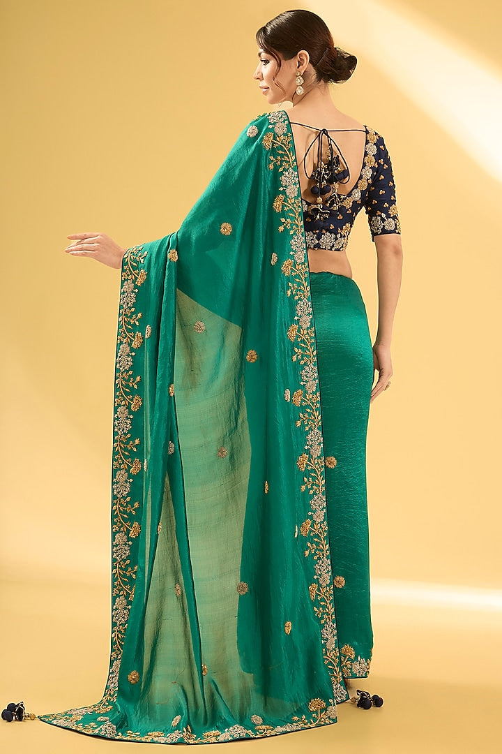 Beautifully Crafted Wedding Saree with Rich Work and Intricate Heavy Embellishments for Women