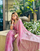 Designer Silk Saree with Sheer Embroidery and Satin Texture For Women