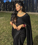 Stylish Ruffle Black Saree with Pearl Detailing for Women