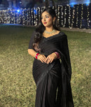 Stylish Ruffle Black Saree with Pearl Detailing for Women