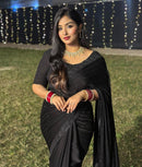 Stylish Ruffle Black Saree with Pearl Detailing for Women