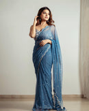 Beautiful Floral Embroidered Net Saree for Receptions For Women