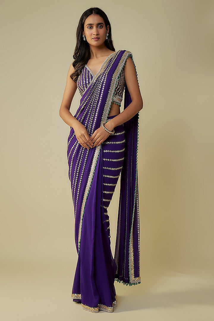 Glamorous Heavy Purple Saree with Rich Zari Work and Detailed Embellishments for Women