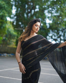 Versatile Cotton Saree with Modern Stripes and Floral Accents For Women