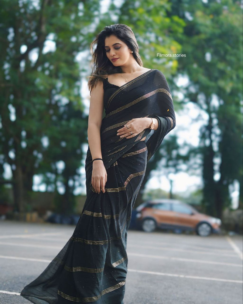 Versatile Cotton Saree with Modern Stripes and Floral Accents For Women