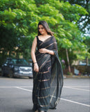 Versatile Cotton Saree with Modern Stripes and Floral Accents For Women