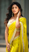 Yellow Glossy Satin Silk Saree with Metallic Finish For Women