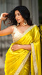 Yellow Glossy Satin Silk Saree with Metallic Finish For Women