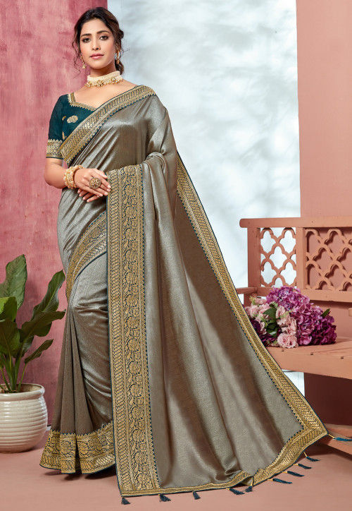 Heavy Designer Party Wear Vichitra Saree with Embroidery Work collection For Women