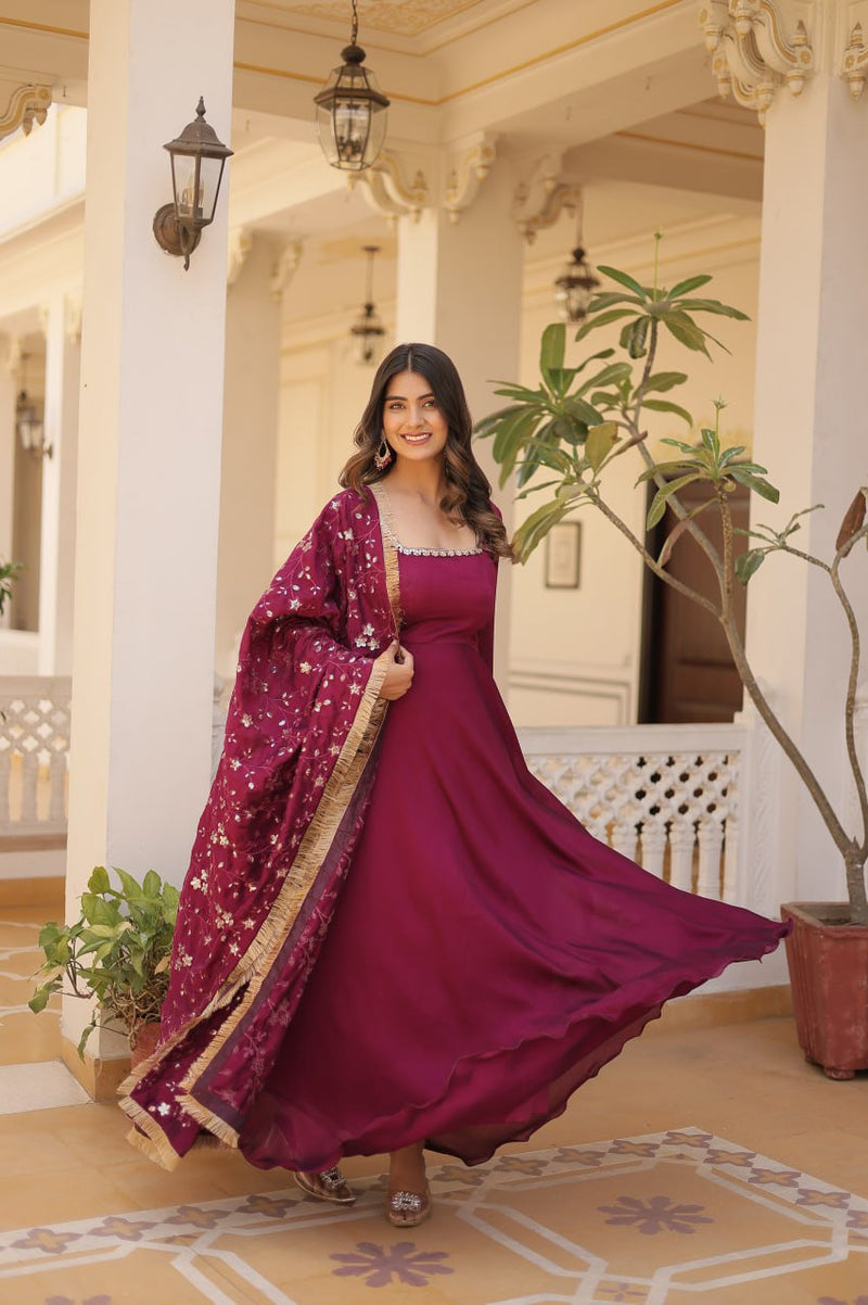 Classic Ethnic Gown with Heavy Embroidery and Refined Detailing For Women