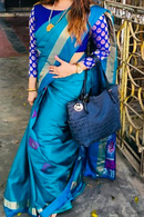 Poly Silk Blue Firozi Colour Bollywood Style Designer Saree SY 5502