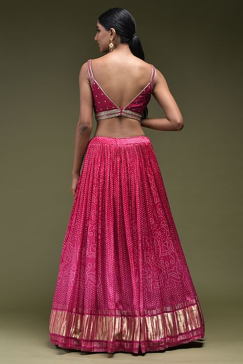 Pink Ombre Printed Silk Party Wear Lehenga