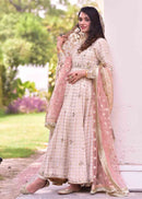 White Colored Mirror Work Design Pishwas With Designer Dupatta