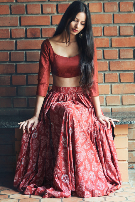 Pure Silk Lehenga Choli (Dark Maroon)