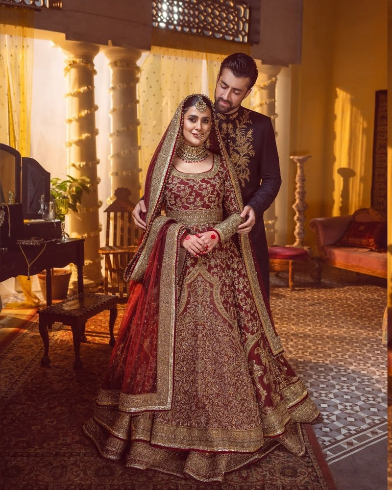 Embellished Pakistani Bridal Lehenga And Pishwas Dress