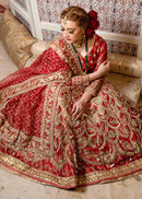 Red Colored Embroidered Pearls Work Design Lehenga With Dupatta