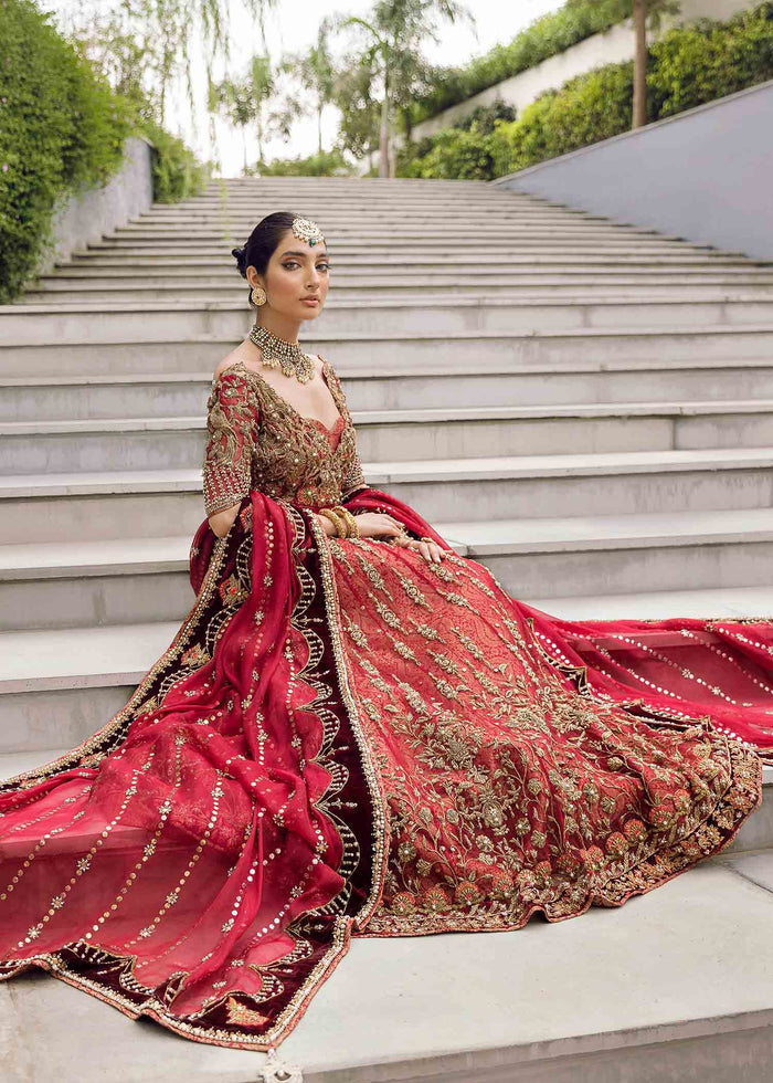 Red Colored Net Embroidered Bridal Wear Gown