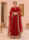 Red Colored Embroidered Wedding Wear Peshwash With Net Dupatta